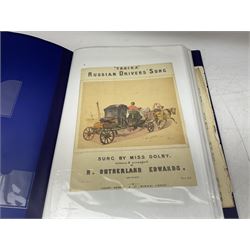 Two albums of Victorian and later sheet music, many with attractive illustrated coloured covers, to include some war and air force related examples to include The Frost Polka, Milk to my Tea, Tour Songs of the Air Service, Silver Wings in the Moonlight, etc, some facsimile