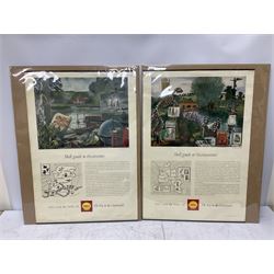 Shell advertising posters, comprising Shell Guide to Hampshire by Keith Shackleton and Shell Guide to Oxfordshire by Walter Hoyle, together with framed St. Moritz advert and two framed maps, Shell adverts 51x74 (5)