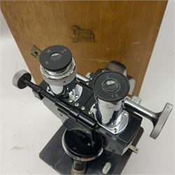 Three W. Watson & Sons microscopes, comprising Kima no 58173, Low power binocular no 98846 and High power binocular no 103144, all boxed 