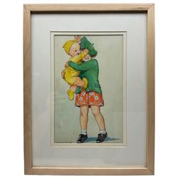 Madge Williams (British 1903-1986): 'My Baby's Got Rhythm', gouache signed together with 'Walkers Big Painting Book Number 12' 'Bumping Boats' 'Attracted to Bouys' and 'I See the Sea Now', set of four original gouache 1950's style postcard illustrations unsigned max 22cm x 31cm (5)