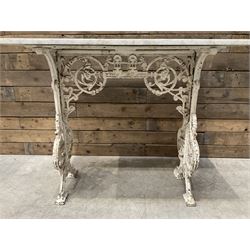19th century Coalbrookdale design cast iron garden table, with rectangular marble top