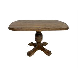 20th century oak pedestal coffee table, rounded corners