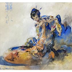 Charles Thornton (Early 20th century): Oriental Lady, watercolour and gouache over pencil indistinctly signed 25cm x 27cm