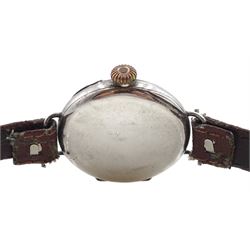 WWI silver trench wristwatch, case No. 39648 by Stockwell & Co, London import marks 1915, on brown leather strap and one other case No. 259752 and dated 1916