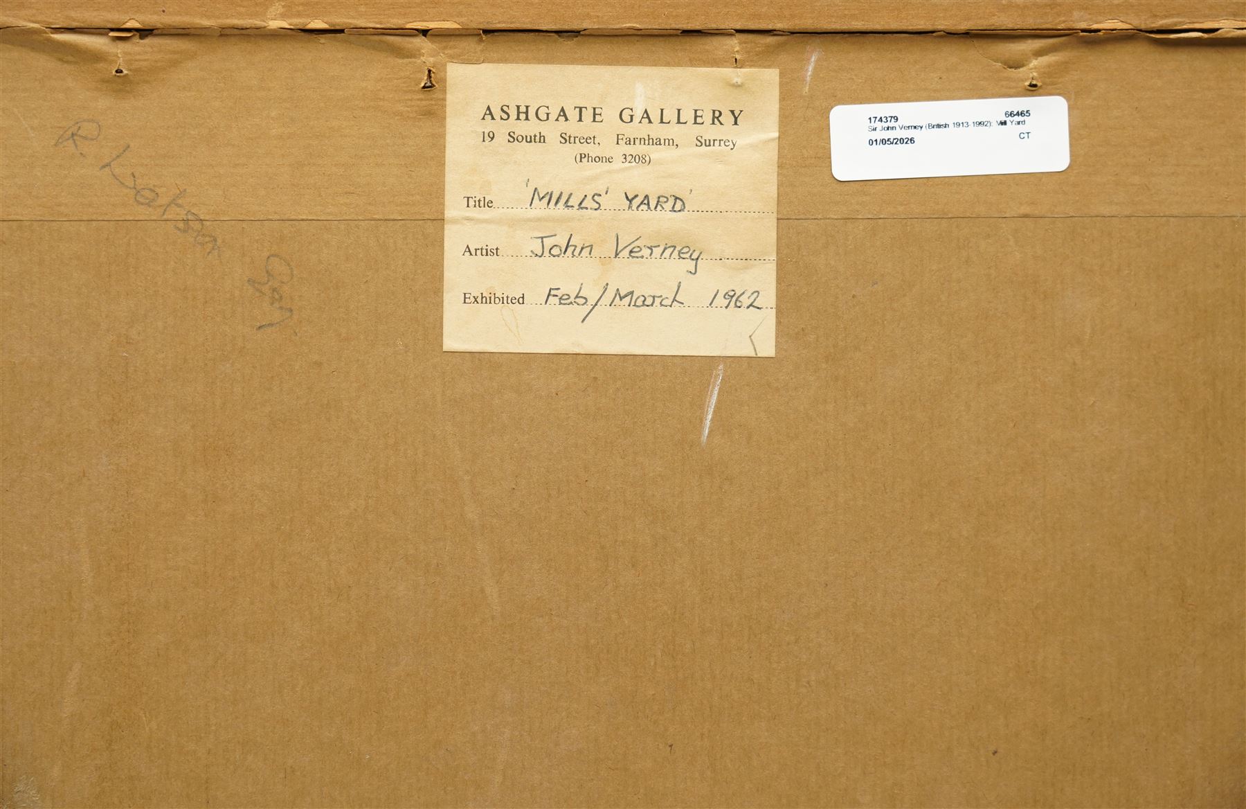 Sir John Verney (British 1913-1992): 'Mills Yard' - The Chairman of the Farnham Society Recording the Site of the New Police Station, watercolour signed and dated 1961, titled verso 33cm x 49cm 