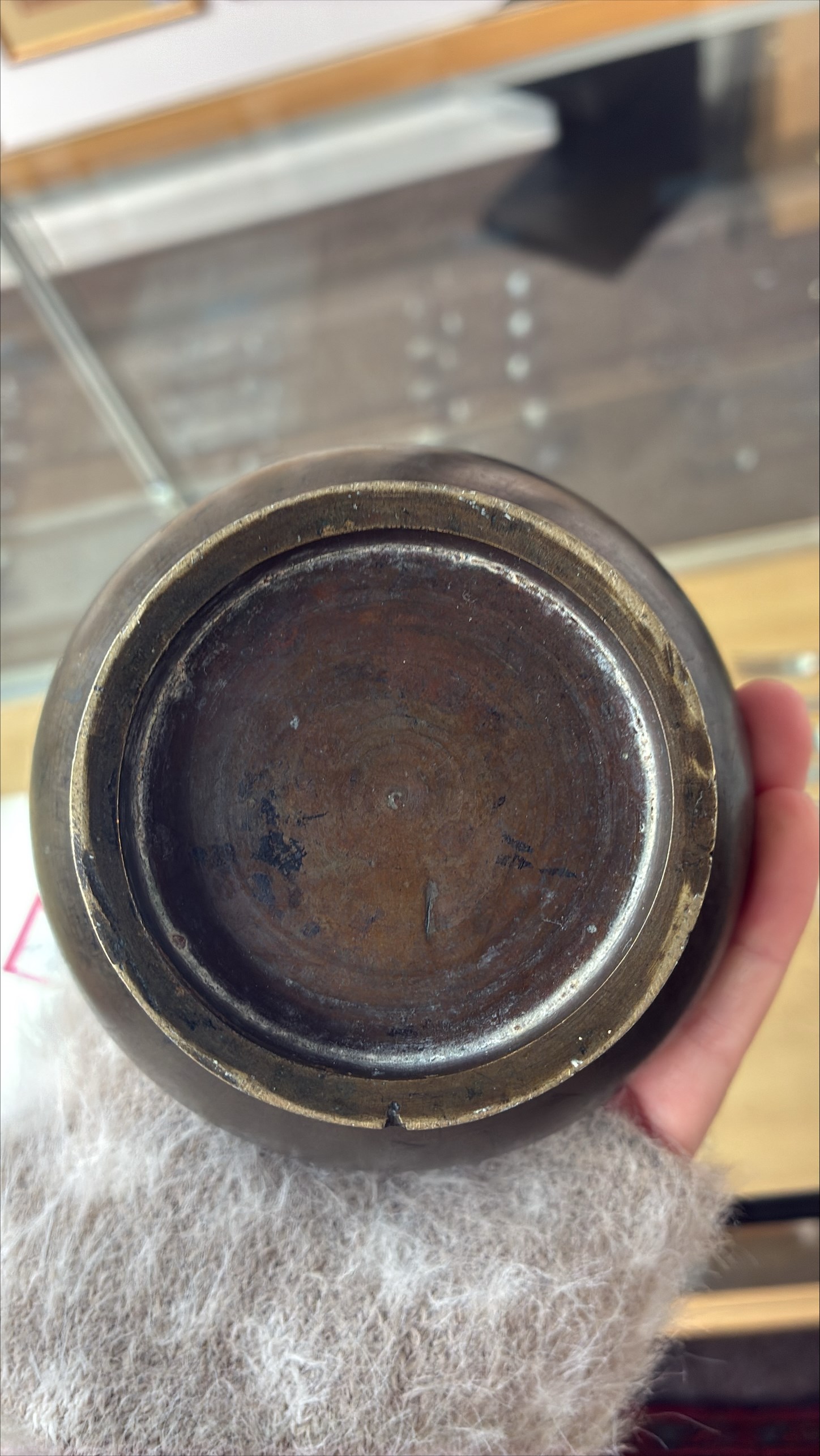 Chinese bronze vase, the cartouches containing Arabic characters on a granulated ground, unmarked H19cm