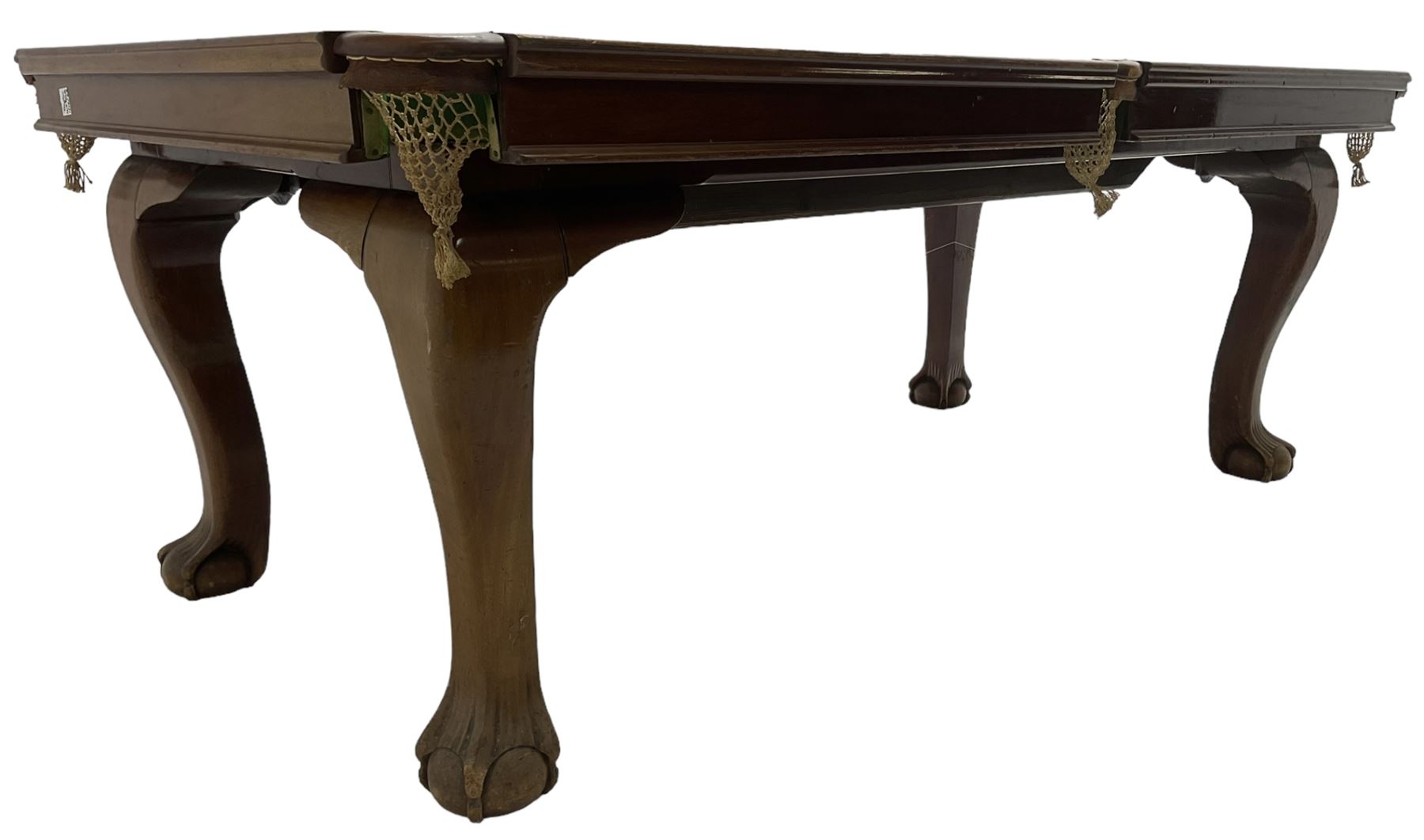 Riley - early 20th century mahogany snooker dining table, slate bed snooker table with dining leaves, on cabriole supports with ball and claw feet; together with accessories 