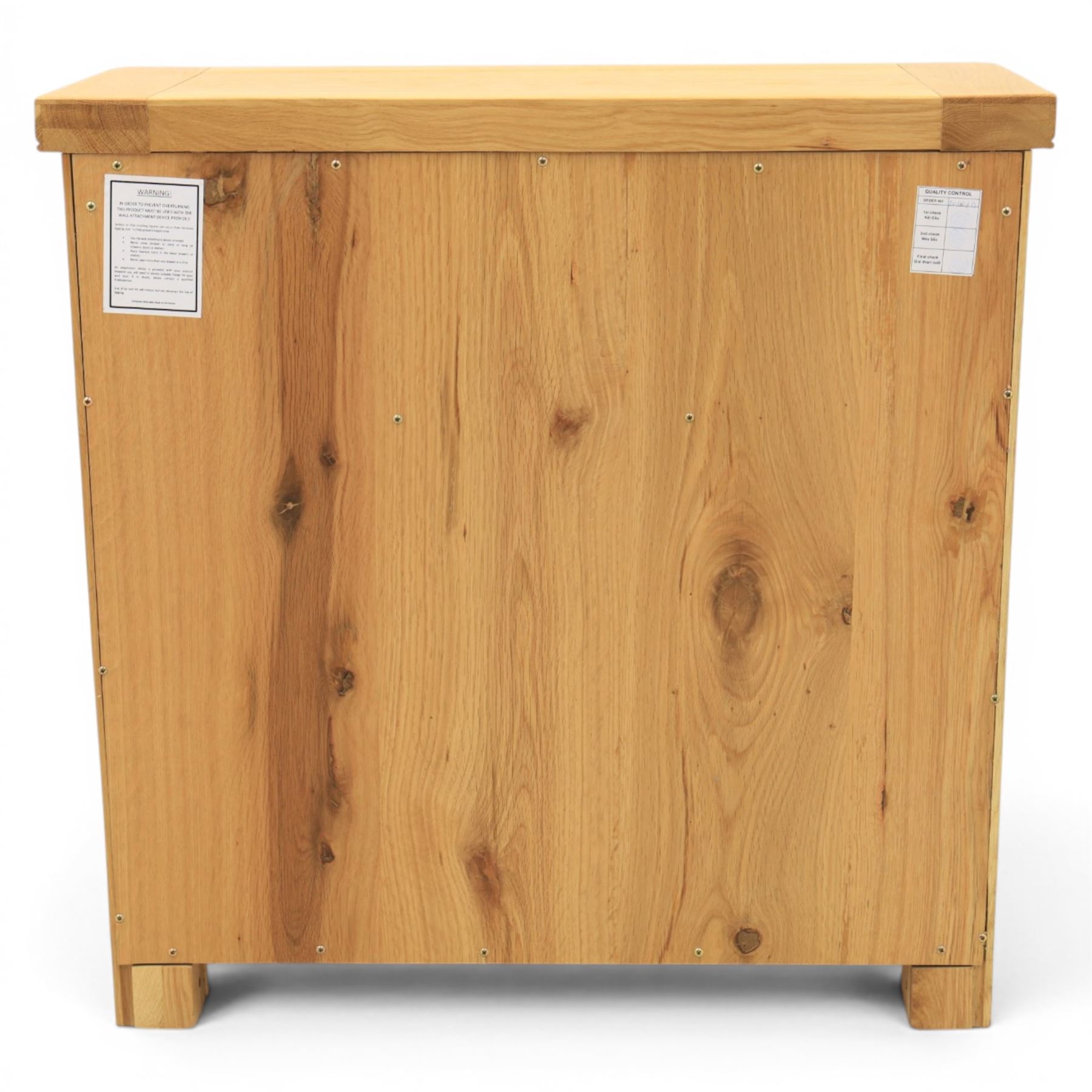 Modern oak living room set comprising; a small side cabinet, corner TV stand and coffee table, cabinet with single drawer and cabinet, finished with metal handles (H 80cm, D 32cm, W 80cm), TV stand with open recess and rear aperture for wires, above nine drawers with chrome pulls (H 62cm, D 50cm, W 84cm)  coffee table with curved edges and full length undertier (H 50cm, D 60cm, W 90cm)  