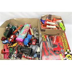 Quantity of die-cast model cars to include Matchbox and Lesley, Franklin Mint Rolls Royce etc, boxed Ferrari Super Formula 1 Michael Schumacher Collection looping raceway, other toys etc