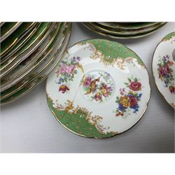 Paragon Rockingham pattern part tea and dinner service including three teapots, milk jug, cups and saucers of various sizes, ten soup bowls, ten side plates, ten dinner plates etc (96)