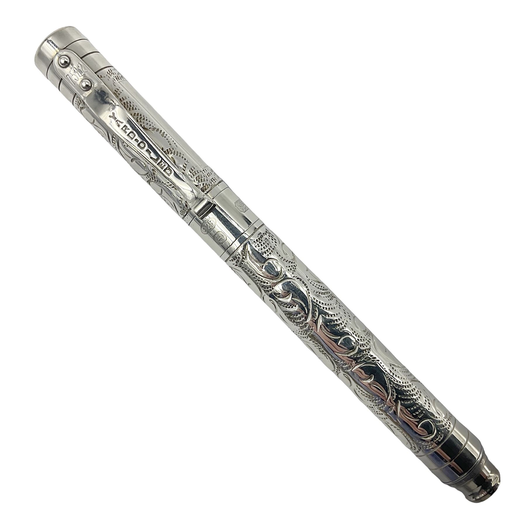 Silver Yard-o-Led Viceroy ballpoint pen, the foliate engraved barrel and cap hallmarked Birmingham 2004 and stamped 925, L11cm