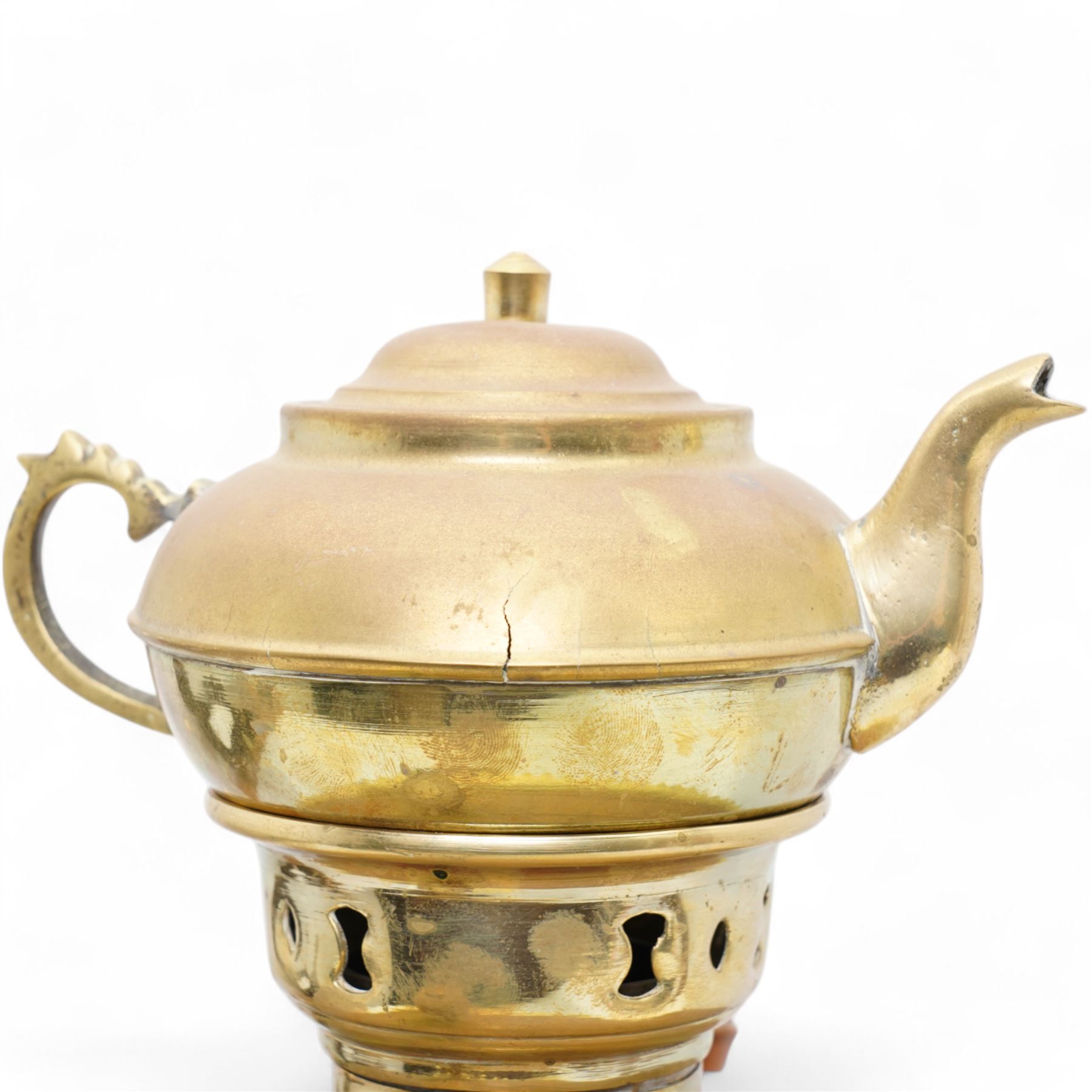Russian brass Samovar, the twin handled body raised on square plinth, with integrated teapot, H53cm 