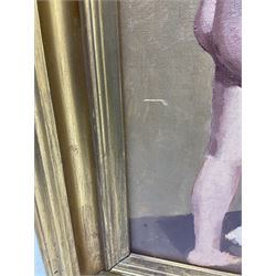 English School (mid 20th century): Standing Female Nude, oil on board unsigned 39cm x 19cm