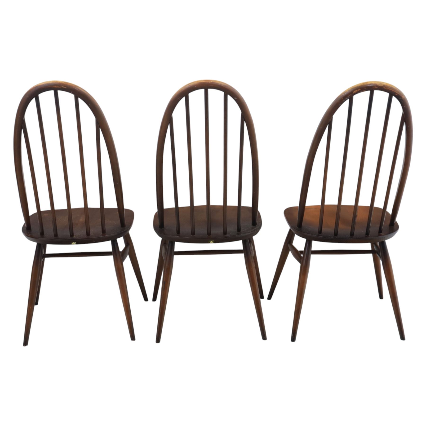 Ercol - set of six 'Quaker' dark elm chairs, high back hooped chairs, on tapering supports
