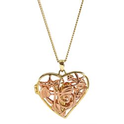 Clogau 9ct rose and yellow gold fairy open heart fairy locket pendant necklace, hallmarked, boxed