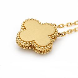 Van Cleef & Arpels Alhambra 18ct gold onyx and diamond necklace, the black onyx quatrefoil pendant set with a single round brilliant cut diamond, to a trace link chain necklace, French assay mark