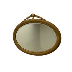  Gilt Adam style mirror, the oval bevelled glass plate with urn pediment
