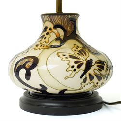 Moorcroft table lamp, decorated with butterflies on a cream ground, possibly a limited edition piece, including shade H42cm 