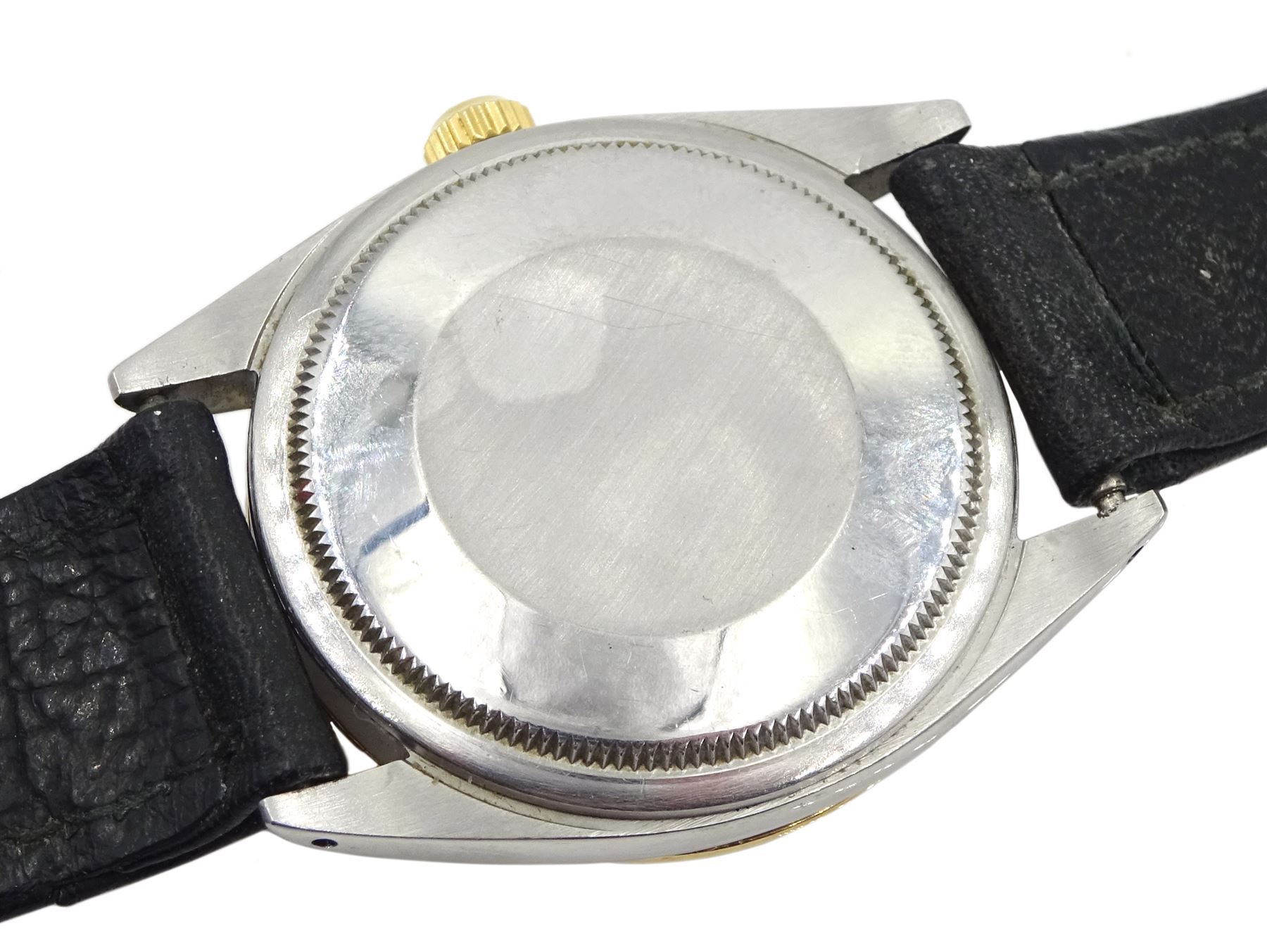 Rolex Oyster Perpetual Superlative Chronometer wristwatch, 18ct bezel and stainless steel case, model No. 1008 serial No. 1451957, on black leather strap