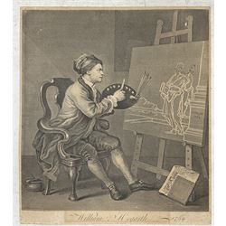 After William Hogarth (British 1697-1794): 'Hogarth Painting the Comic Muse', etching and engraving, Heath 1822 edition 40cm x 36cm (unframed)