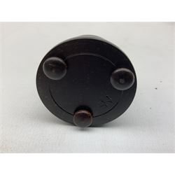 19th century wooden beehive thimble holder with silver bee decoration, black forest style pin cushion and thimble holder, modelled in the form of a standing bear and a wooden cased sewing set with silver thimble, sewing set H10cm