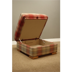  Next Home square storage footstool with hinged top upholstered in tartan fabric, 83cm x 83cm, H45cm  