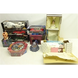  Lord of the Rings Gollum Snow Globe, boxed & Ravensburger puzzle, Star Trek Collectables character jug, boxed, three New Bright remote controlled classic cars, two Franklin Mint 'The Princess Grace Heirloom' dolls, boxed etc (9)  