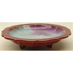  Chinese 'Jun' footed bowl with lotus lobed rim, D23cm   