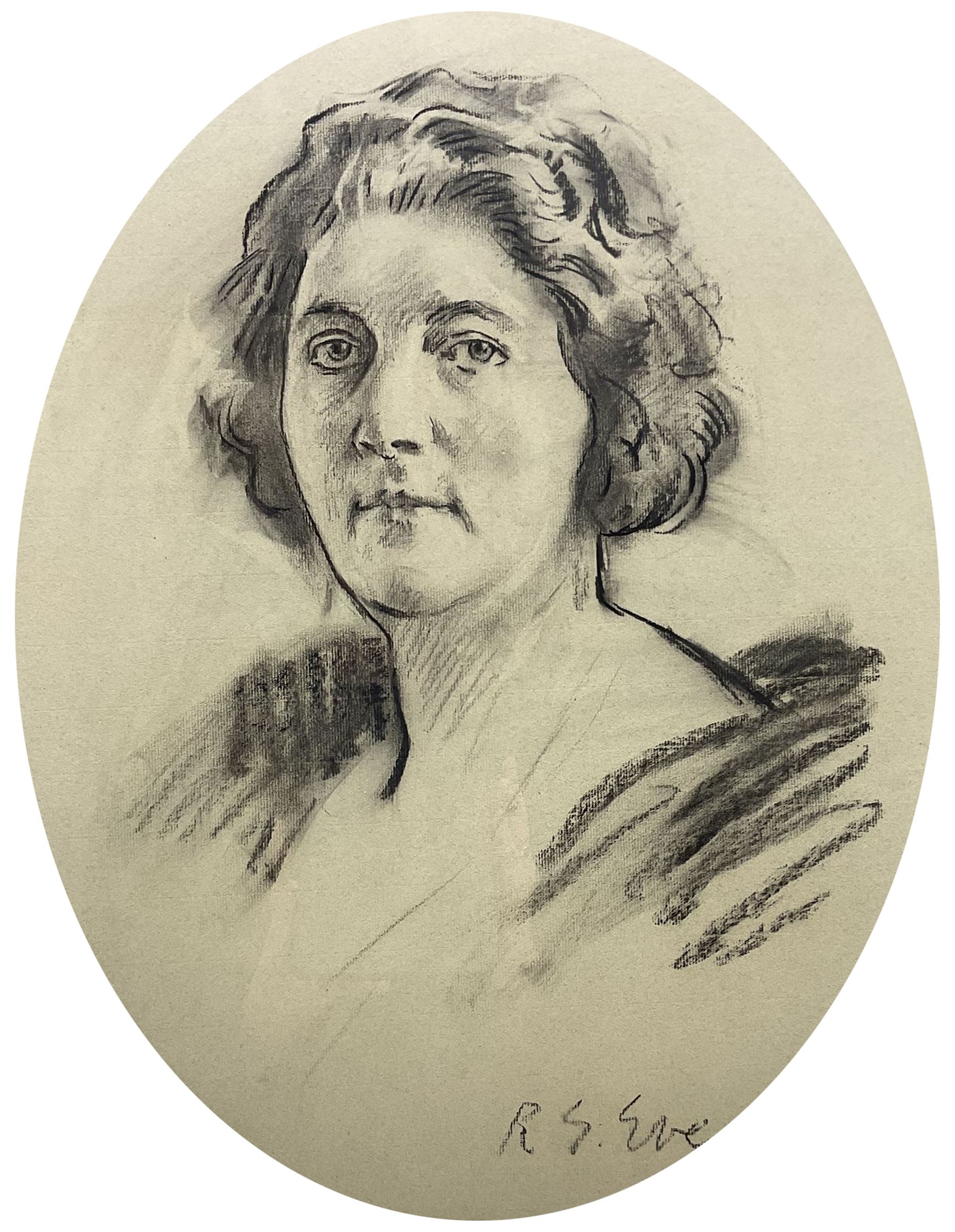 Reginald Grenville Eves RA (British 1876-1941): Portrait of Dame Alice Ellen Terry (1847-1928), oval charcoal signed 55cm x 41cm