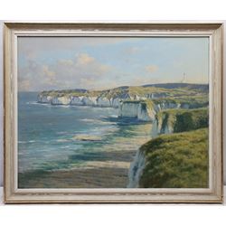 Walter Goodin (British 1907-1992): Flamborough Head and Lighthouse looking South, oil on board signed and dated 1977, 60cm x 75cm