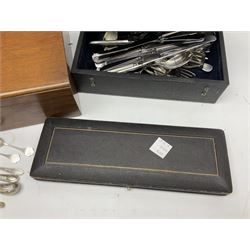 Walker & Hall silver-plate part canteen of cutlery, together with hallmarked silver cutlery comprising pair of Robert Pringle & Sons teaspoons, fork and butter knife, and silver handled knife and fork, cased set of Walker & Hall fish servers with simulated bone handles, and quantity of silver-plate and other cutlery
