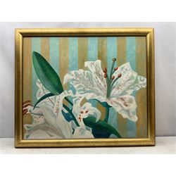 Continental School (Late 20th century): Lilies, oil on canvas indistinctly signed and dated '98, 80cm x 97cm