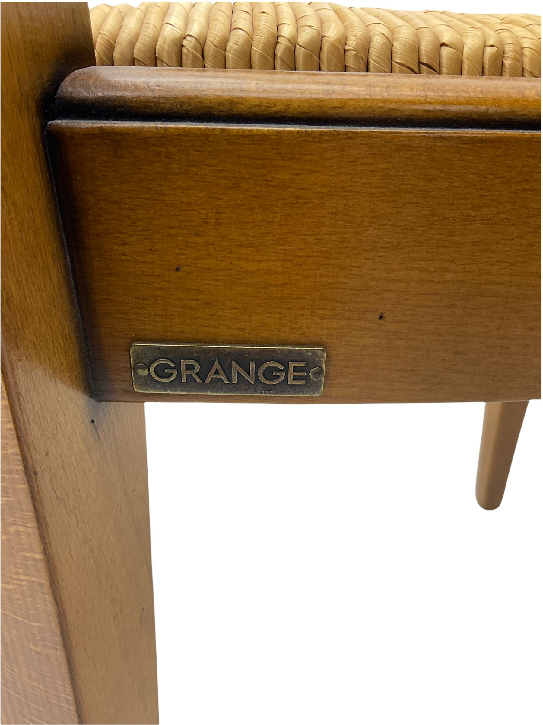 Grange Furniture cherry wood dining table, and eight chairs with rush seats