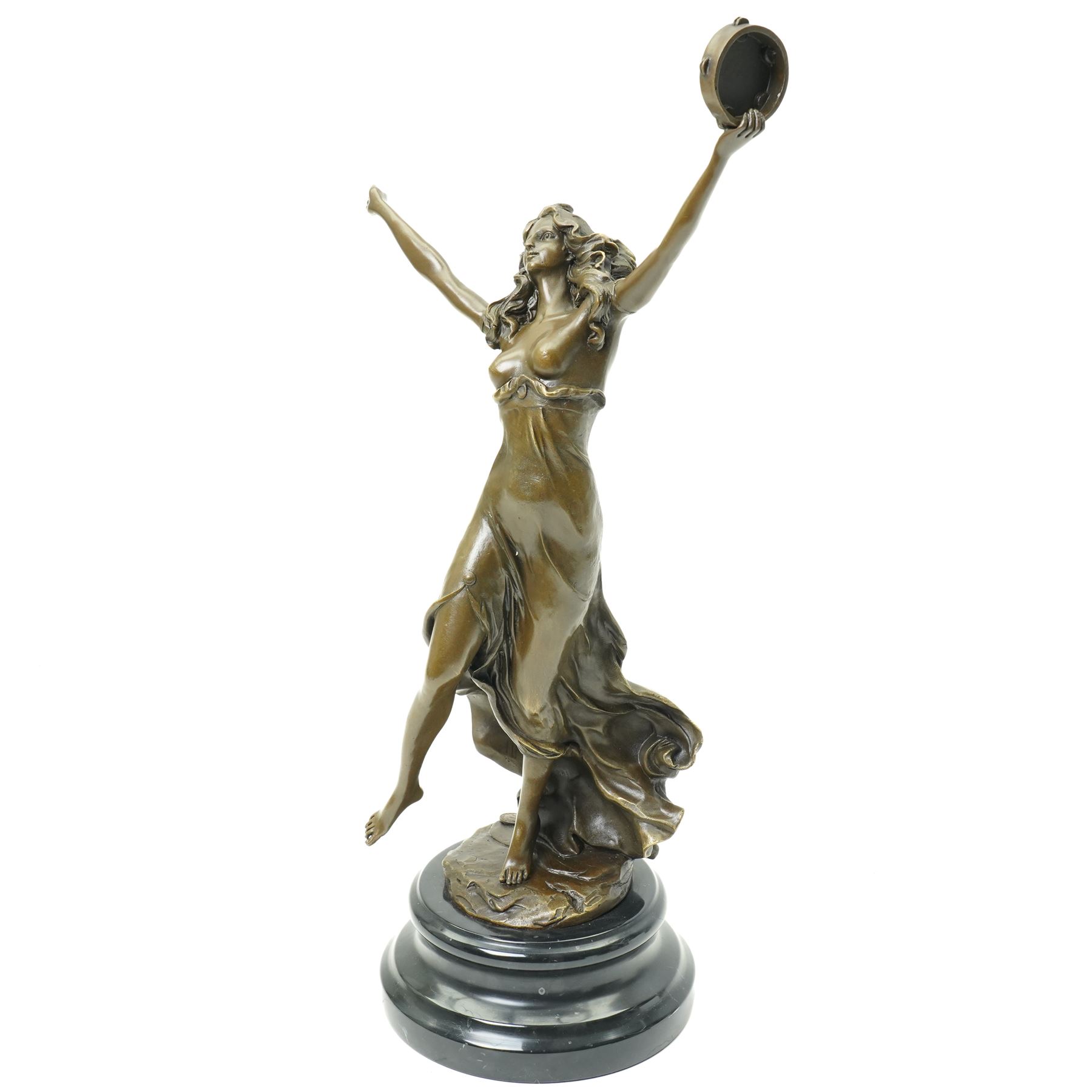 After Cezaro -Bronze figure of a Tambourine Dancer with foundry mark on marble base H45cm