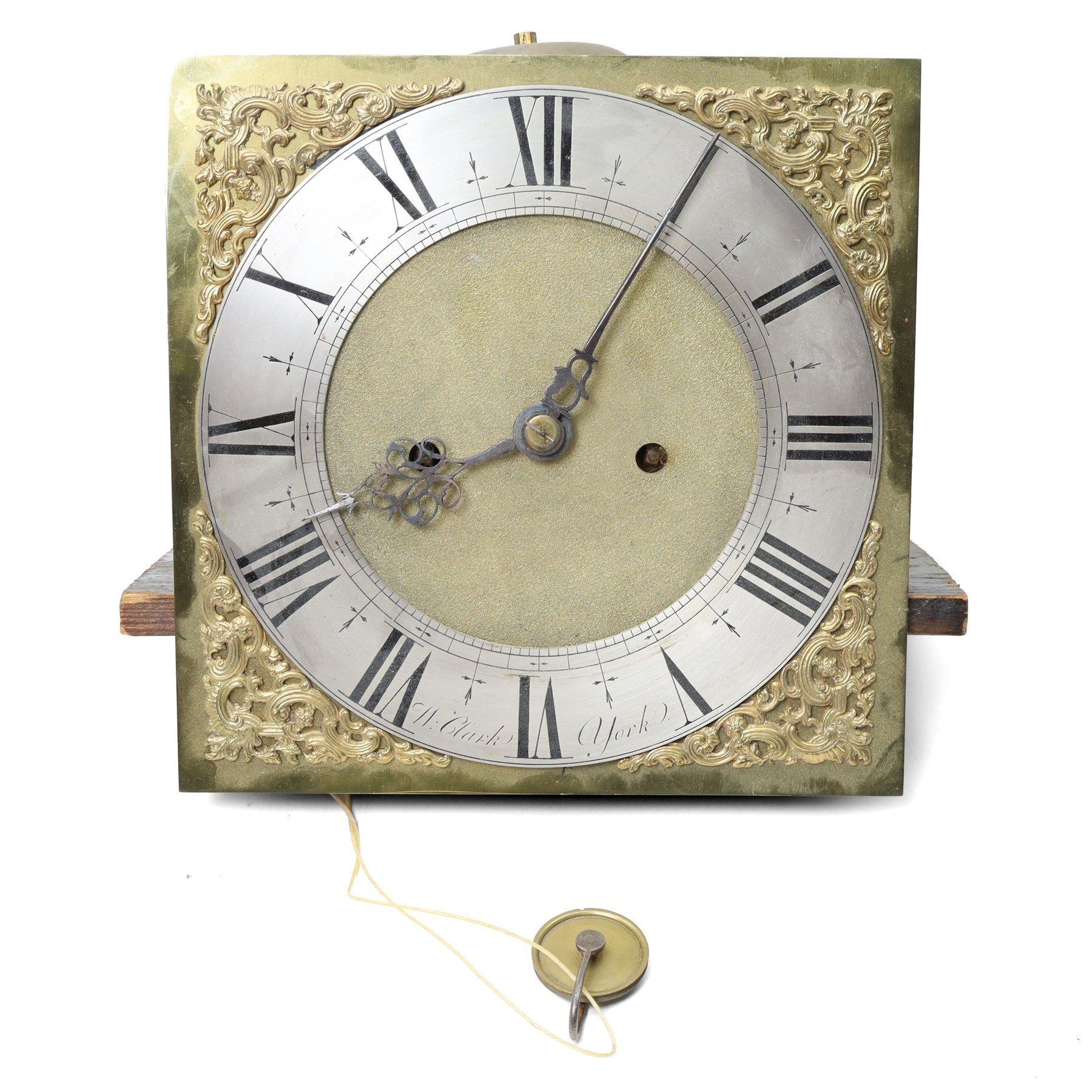 18th century longcase clock eight day movement with  an earlier brass dial and 30 hour chapter ring by William Clark, York with bell strike 28cm 