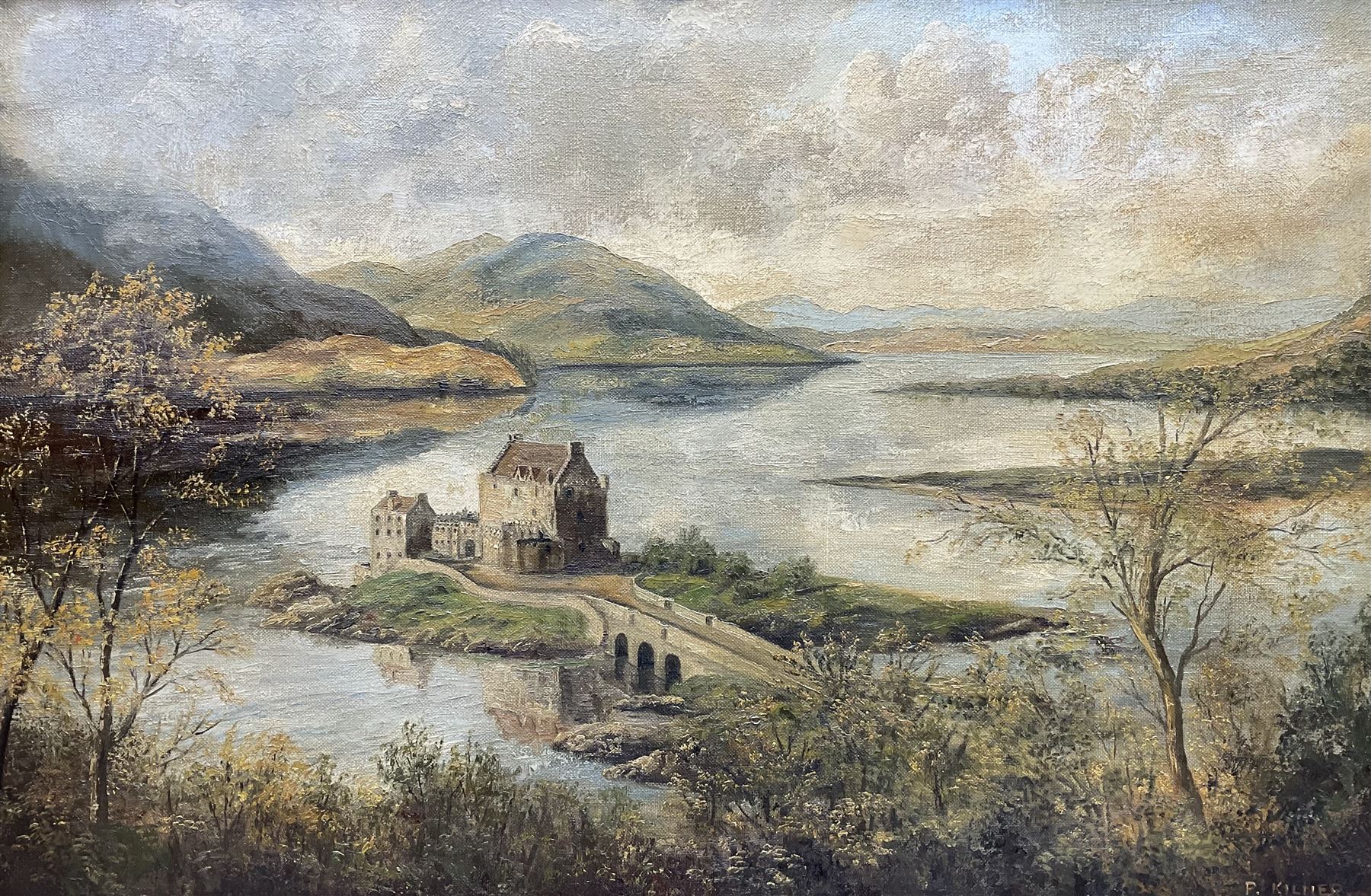 Philip Kilner (British 20th Century): Eilean Donan Castle - Scotland, oil on canvas signed 49cm x 74cm 