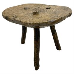 18th century primitive elm three-legged stool