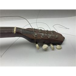 Italian bouzouki type long necked mandolin with segmented lute back and spruce top with tortoiseshell style panels; bears label 'Miroglio & Figli Sicilia Catania Italia' L99cm; and Italian lute back mandolin with segmented back and spruce top bearing label for F. De Mureda Napoli (2)