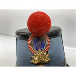 WW1 French Ecole Speciale Militaire Saint-Cyr shako with metallic tricolor cockade and scarlet pompom c1914