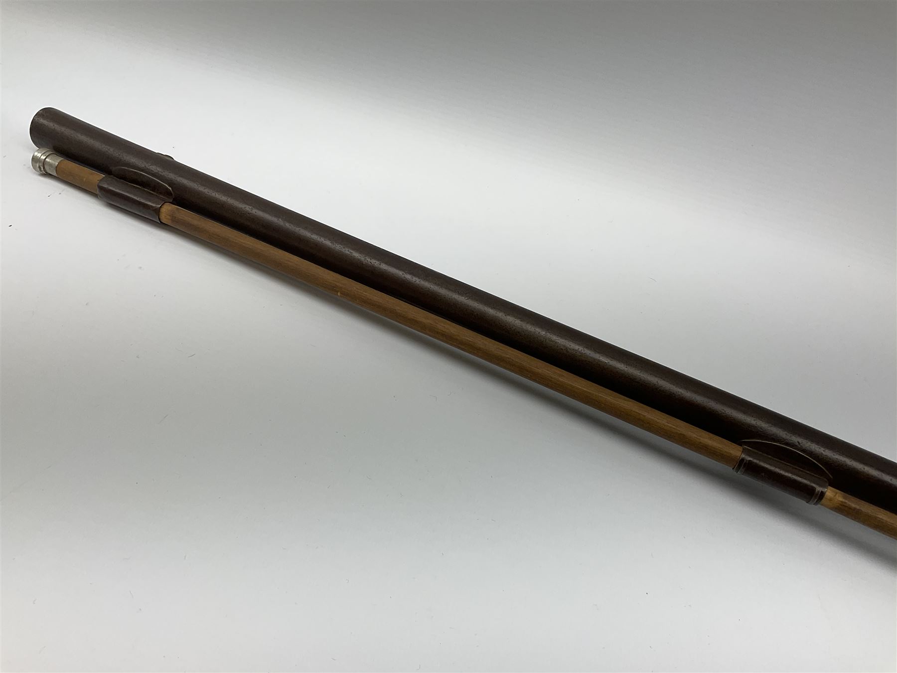 Early 19th century 15-bore flintlock converted to percussion cap fowling piece, the lock stamped T. Richards, walnut half stock with brass fittings including trigger guard with pineapple finial and 91cm barrel with ramrod under L129cm overall