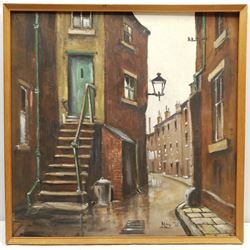 Stuart Walton (Northern British 1933-): Terraced Street Leeds, oil on board unsigned dated Nov. 74 - the reverse mounted with a canvas 'York Road Leeds' dated Sept. 74, 59cm x 59cm