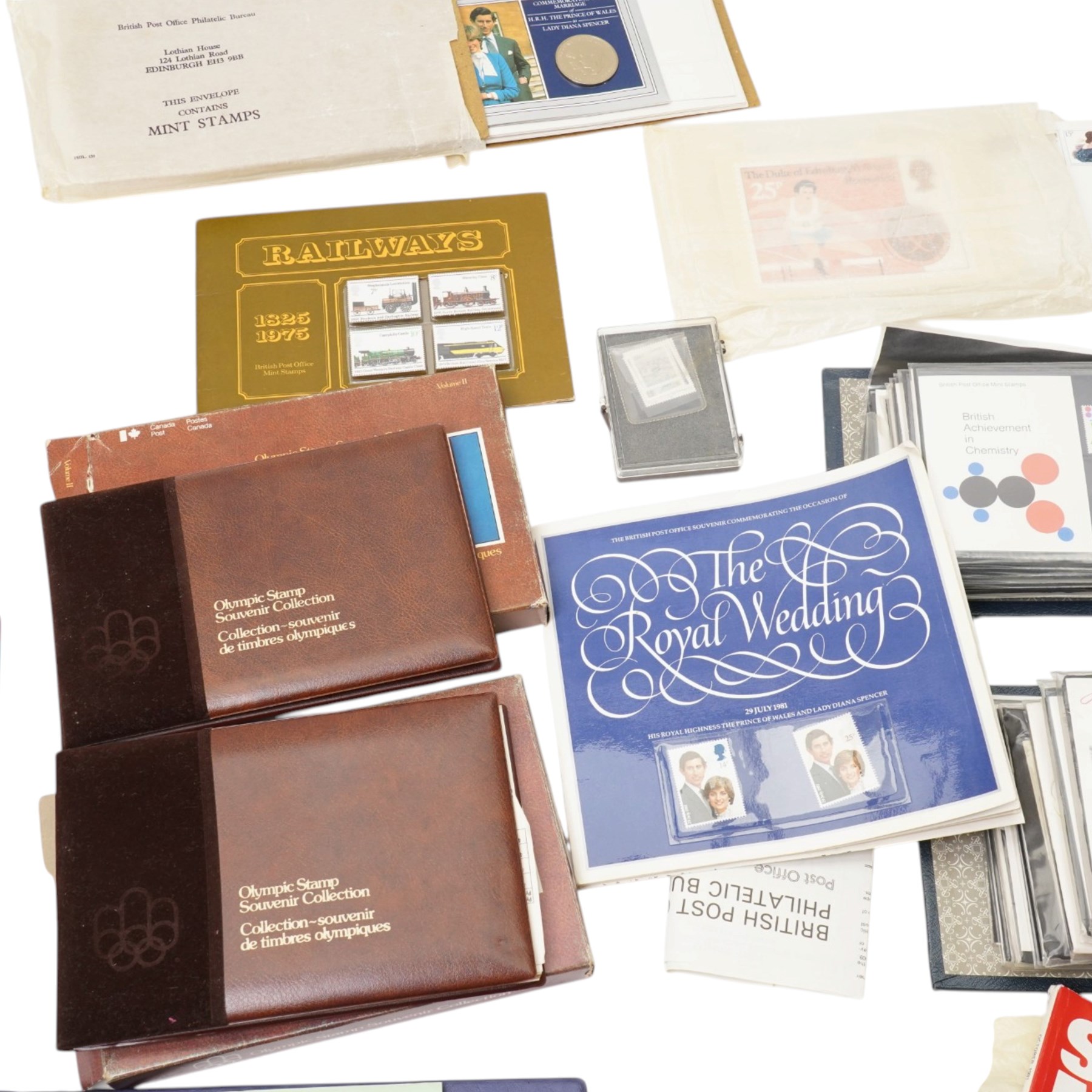 Great British and world stamps, including Queen Elizabeth II mint decimal issues, 1976 Montreal Olympics Collection in two volumes, first day covers in two folders, loose stamps etc