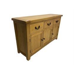 Oak sideboard, fitted with three drawers and three cupboards