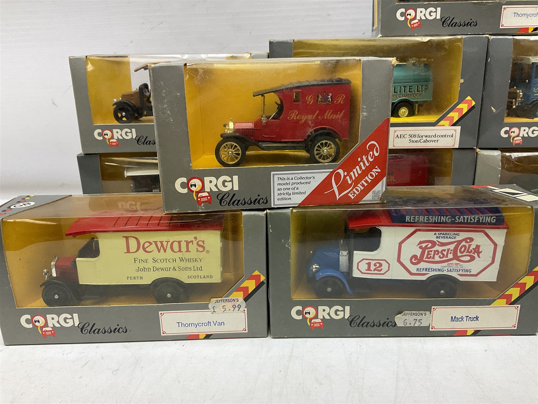 Fourteen boxed Corgi Classics die-cast models, to include ACE 508 forward control 5to Cabover, Bedford O Series Pantechnicon, Mack Truck, Thornycroft bus, etc 