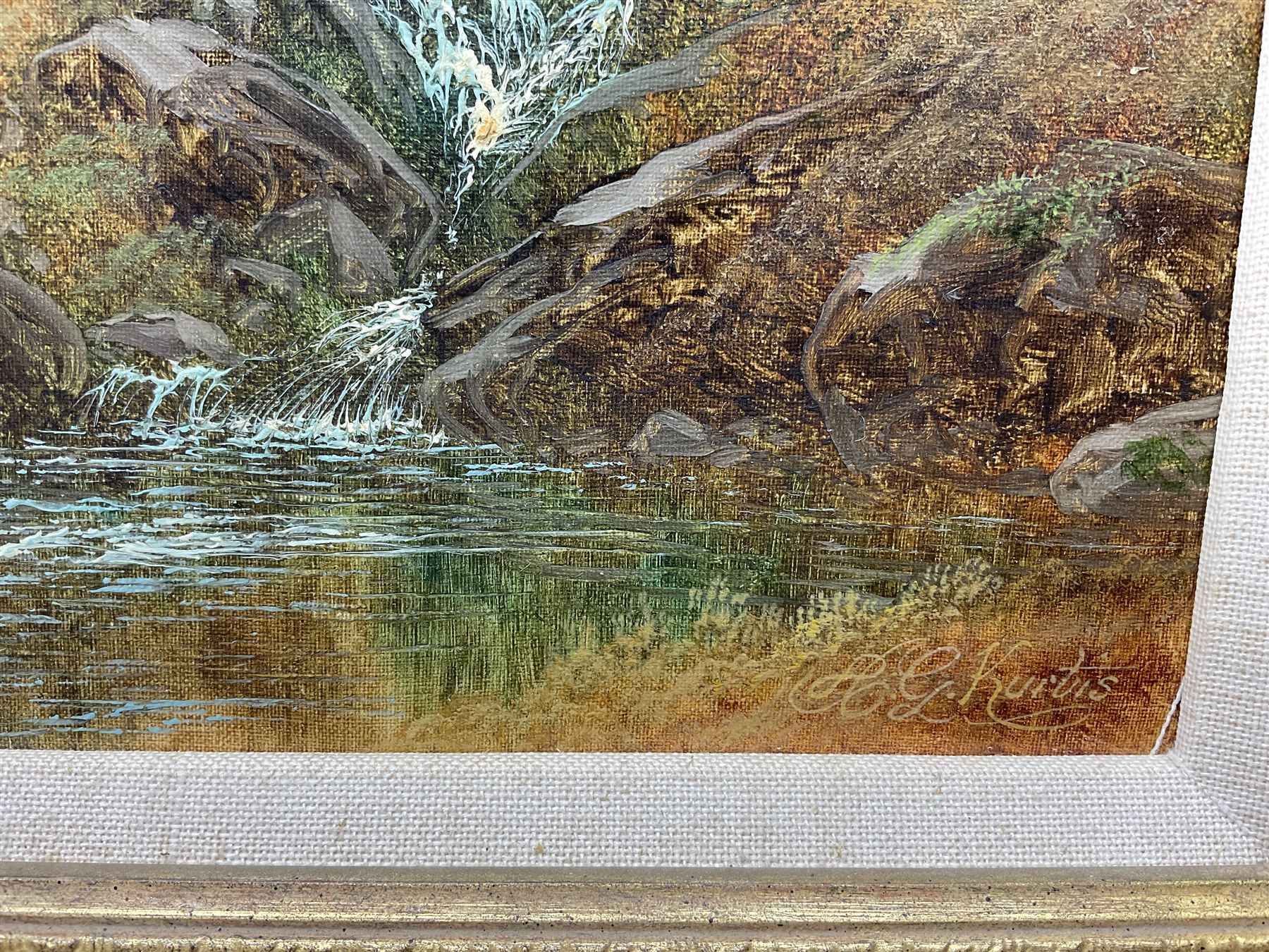 Andrew Grant Kurtis (British 1963-): Mountain and Stream, pair oils on canvas signed 24cm x 19cm (2)