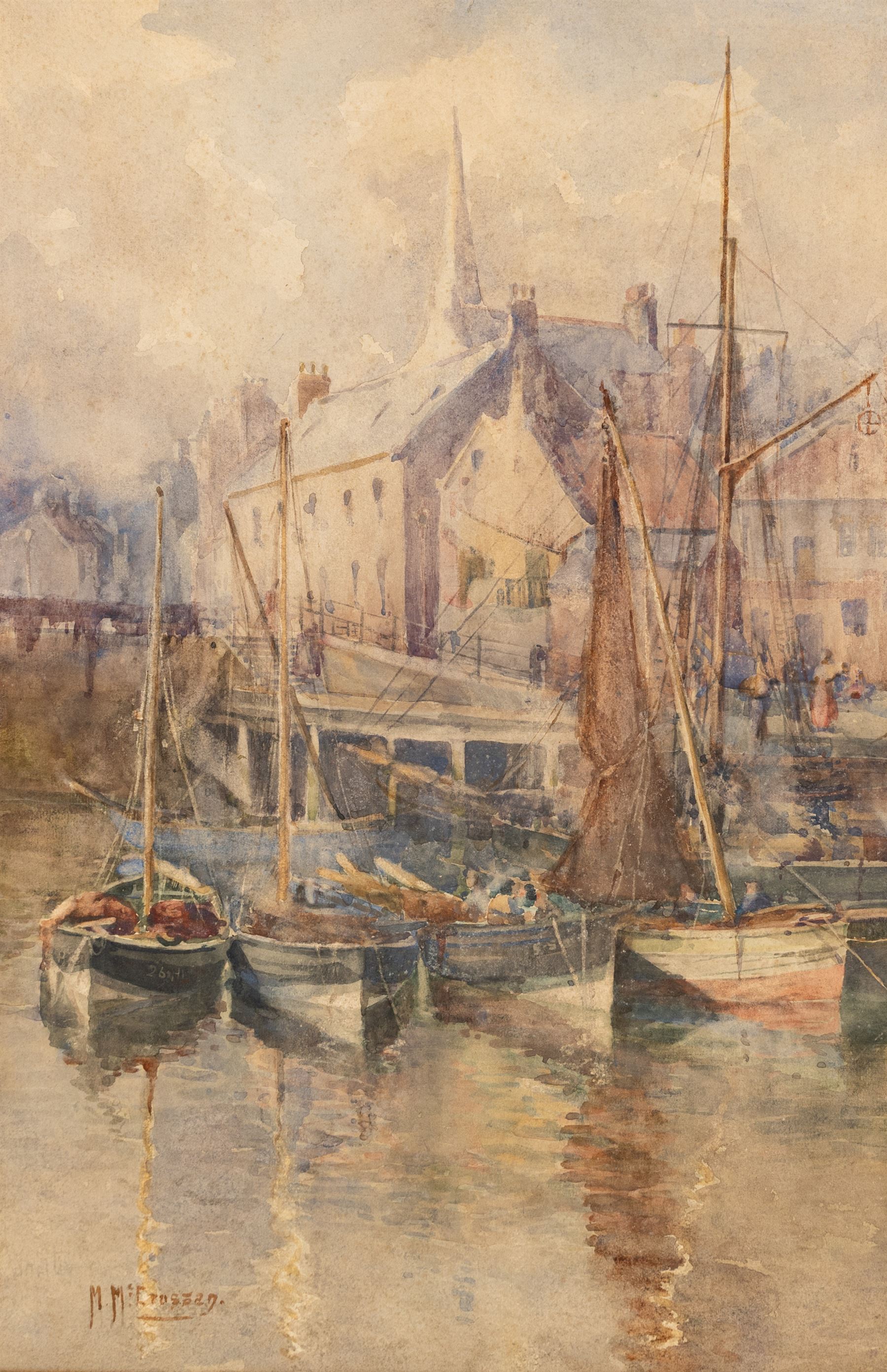 Mary McCrossan (British 1865-1934): 'Whitby', watercolour signed, partial original title label verso 53cm x 35cm 
