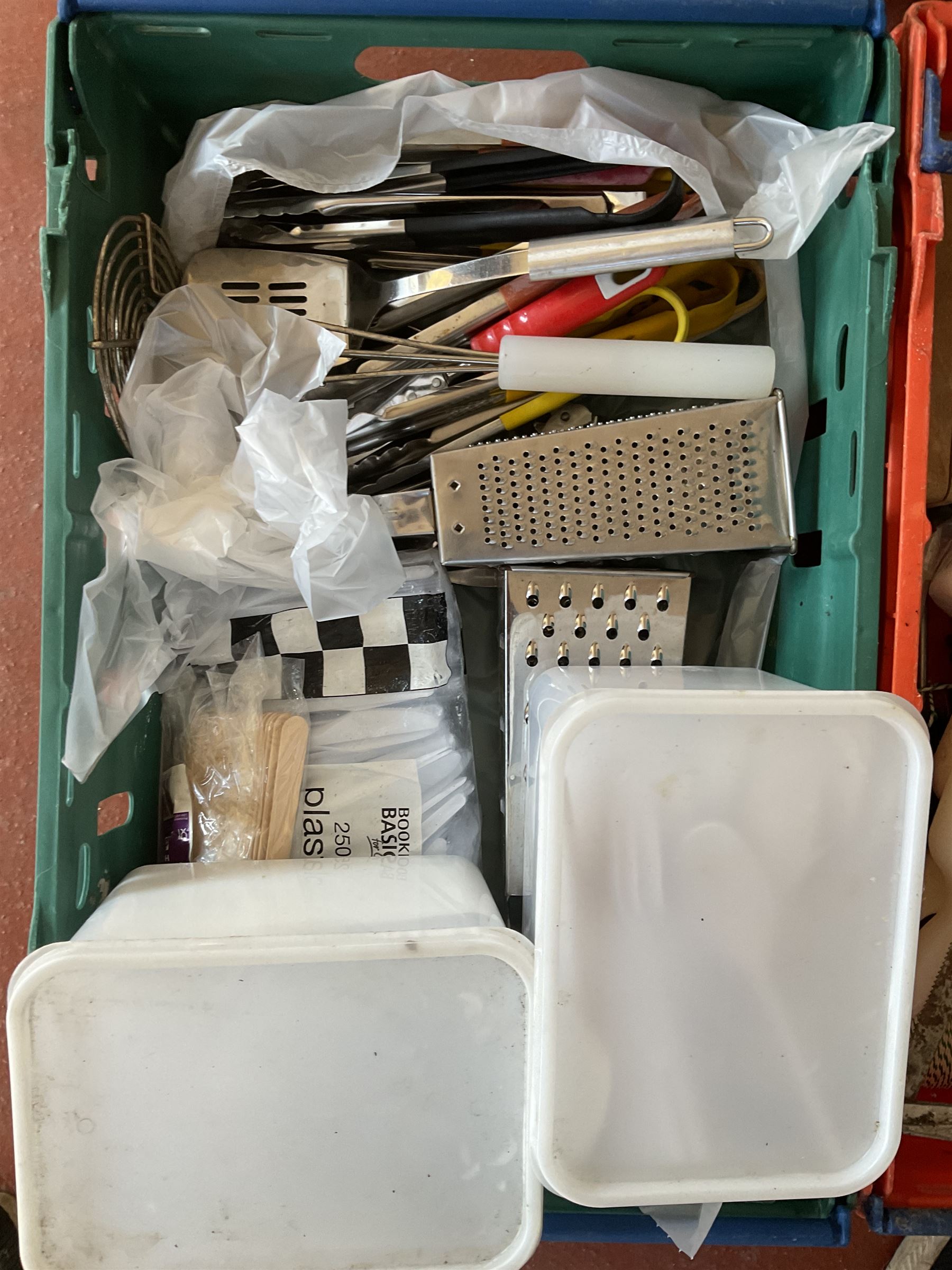 Meat saws, knives and other cooking utensils in two trays - THIS LOT IS TO BE COLLECTED BY APPOINTMENT FROM DUGGLEBY STORAGE, GREAT HILL, EASTFIELD, SCARBOROUGH, YO11 3TX