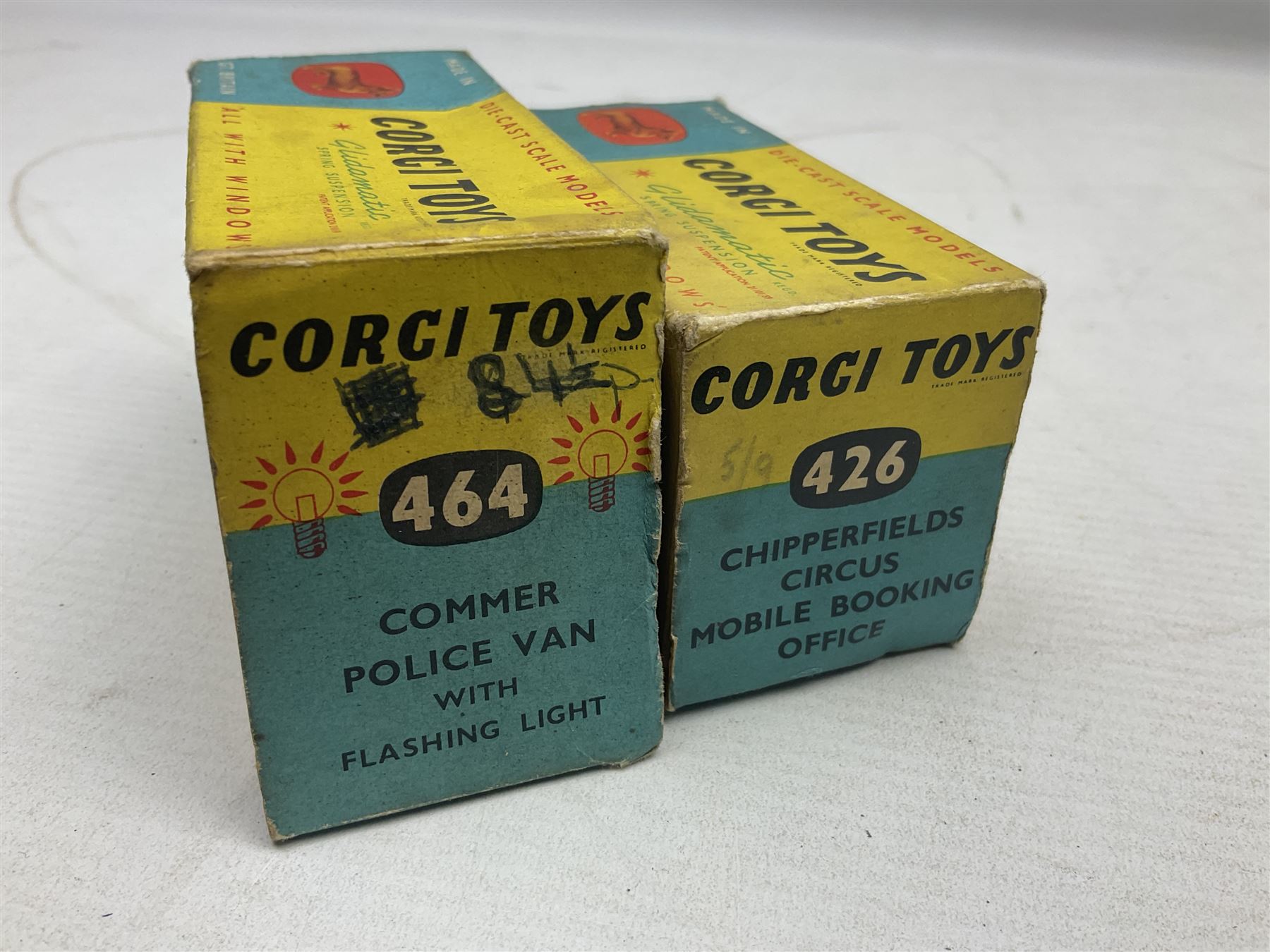 Corgi - Commer Police Van with flashing light No.464 and Chipperfield's Mobile Booking Office No.426; each in original box with paperwork (2)