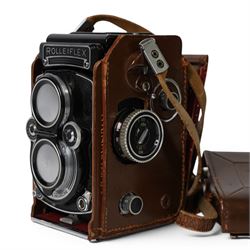 Rollei Franke & Heidecke Rolleiflex Model T medium format TLR camera, serial no. 2384853, with Carl Zeiss Planar 1:3.5 f=75mm and Heidosmat 1:2.8/75 lenses
