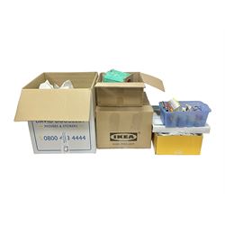 Extensive collection of scratch built buildings for use on ‘00’ gauge model railway layout, small amount of accessories and tools with a quantity of railway magazines and leaflets, in three boxes 